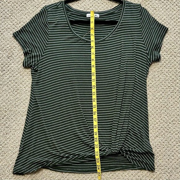 Nine Britton Army Green With White Stripes Relaxed Twist Front T-Shirt, Size L - Picture 6 of 6